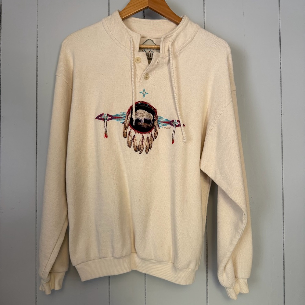 Vintage HABITAT Embroidered Buffalo Sweatshirt Adult Size Medium Native American